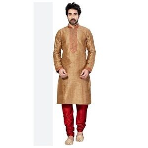 NWT Modfit Ethnic Mens Size 38 Gold Art Kurta Pajama Indian‎ Traditional Set